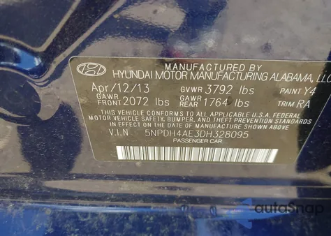 2013 Hyundai Elantra Gls from USA, damaged, VIN 5NPDH4AE3DH328095